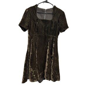 Vintage Brown Velvet Short Sleeve Square Neck Dress